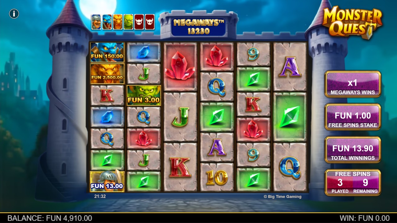 Monster Quest by Big Time Gaming – bonus round, free spins with Megaways multiplier