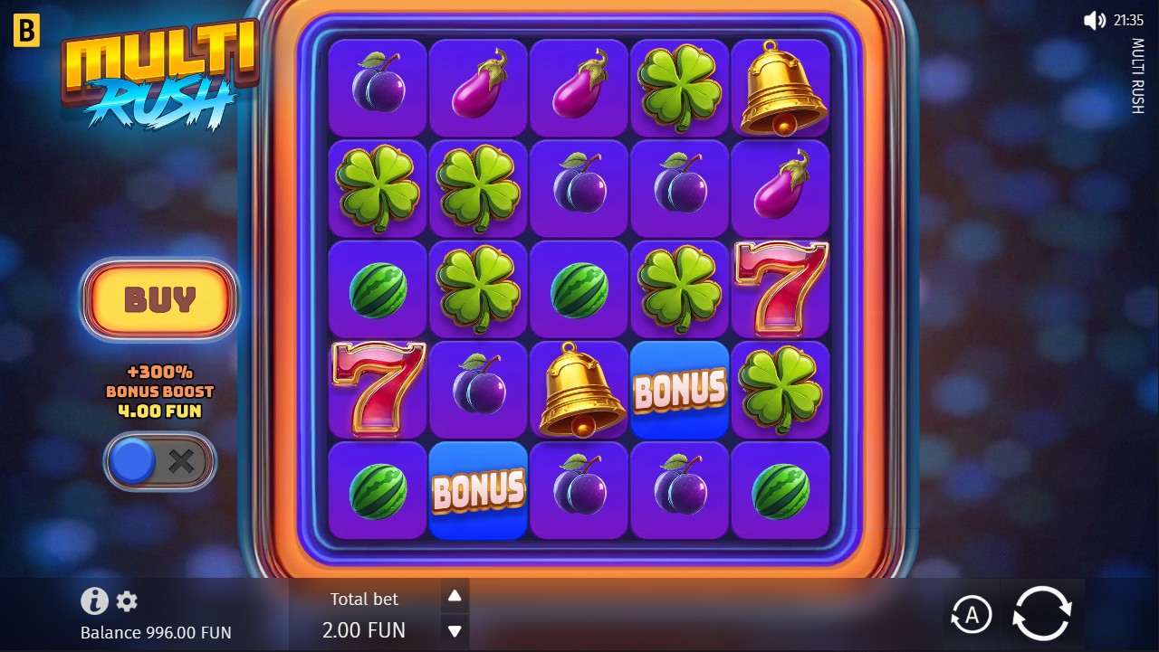 Multi Rush by Bgaming – base game, 96.15% RTP, High volatility, Cluster Pays