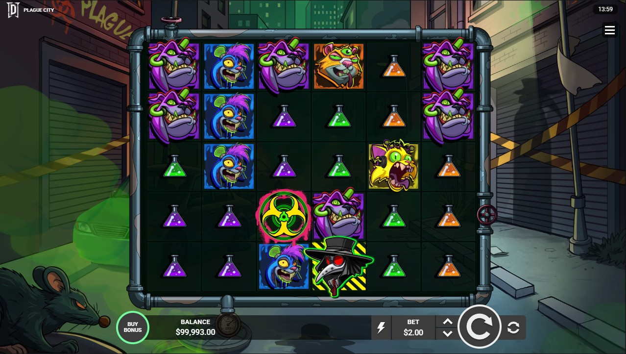 Plague City by Degen Studios – base game, 96.3% RTP, High volatility, Scatter Pays