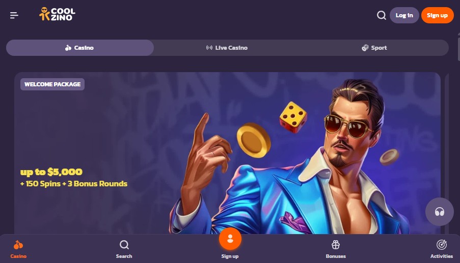 Coolzino Casino welcome bonus homepage