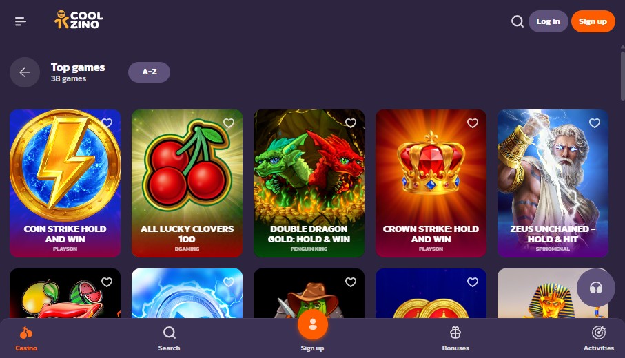 Coolzino Casino game library slots providers