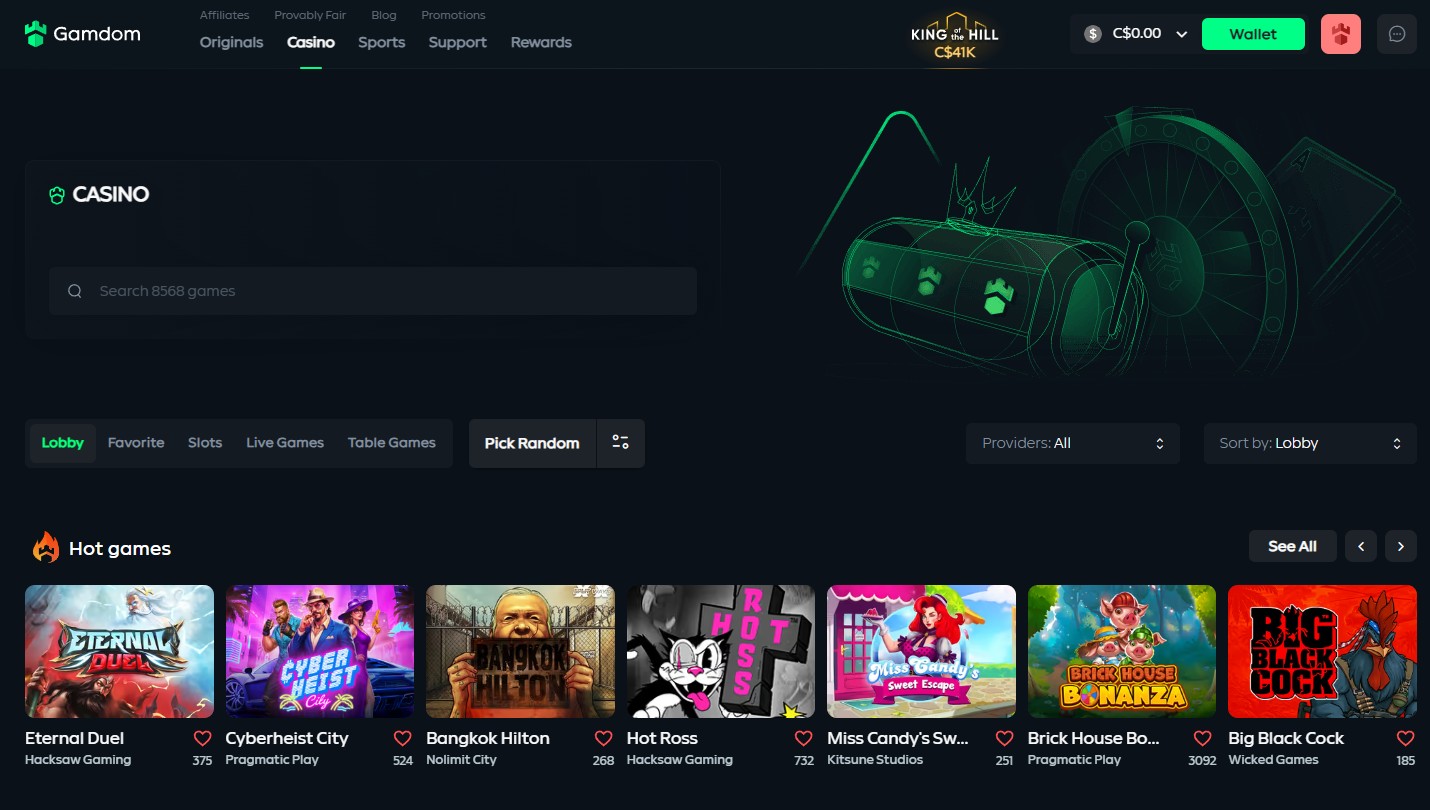 Gamdom Casino 15000 games slots live casino sportsbook esports provably fair in-house games