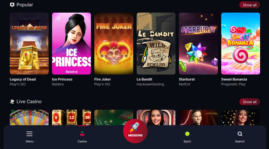 Lolly Bet Casino bonuses page showing casino crypto and sports welcome offers