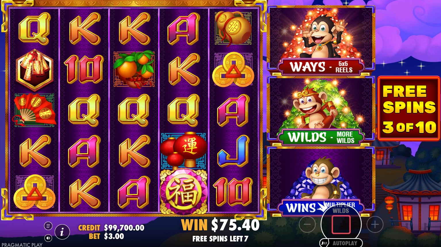 3 Dancing Monkeys free spins – gem symbol triggered bonus with monkey wilds, Pragmatic Play 96% RTP