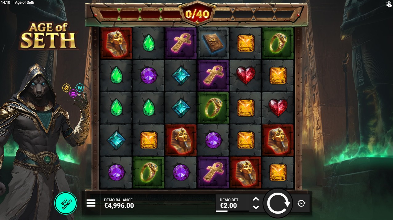 Age of Seth by Bullshark Games – base game 6x5 cluster pays Grid Boosters Egyptian theme