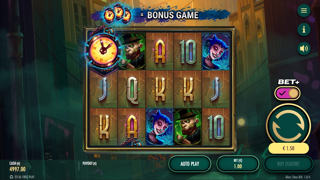 Alice Time Rift by Thunderkick — base game 5-reel 10-payline format