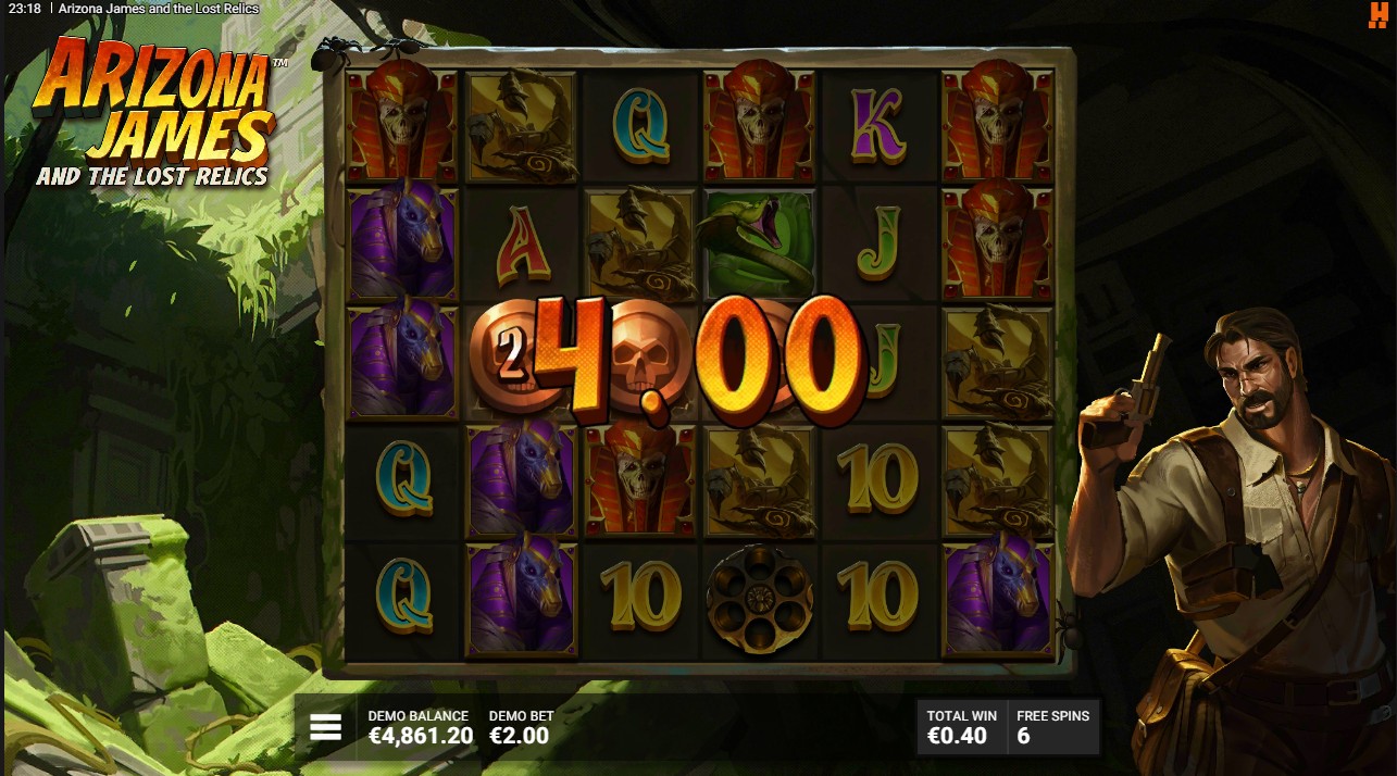 Arizona James and the Lost Relics by Hacksaw Gaming — free spins bonus cluster pays tumble chain 25,000x max win
