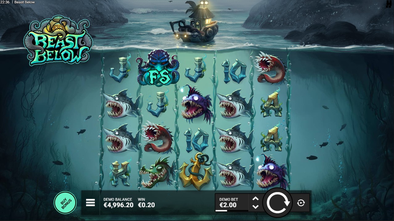 Beast Below by Hacksaw Gaming – 5-reel 14-payline deep-sea base game, 25% hit frequency High volatility