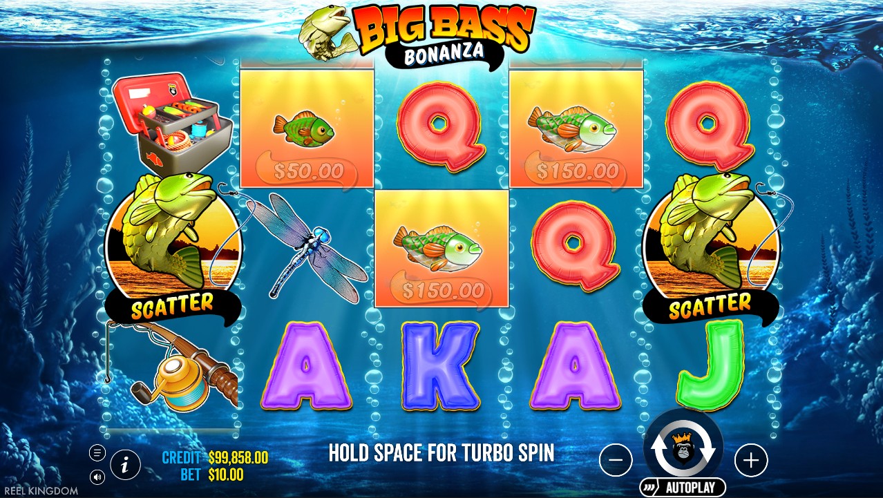 Big Bass Bonanza by Pragmatic Play – base game 5 reels 10 paylines fishing theme money fish mechanic