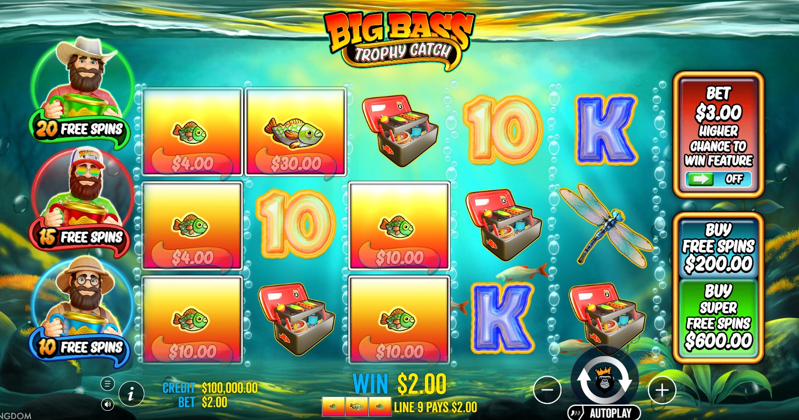 Big Bass Trophy Catch by Pragmatic Play – base game 5 reels 10 paylines fishing slot