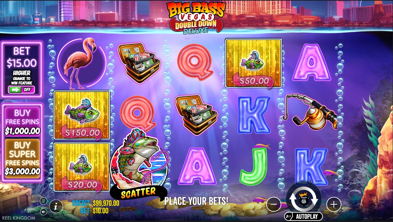 Big Bass Vegas Double Down Deluxe by Pragmatic Play – base game Vegas fishing theme money fish mechanic