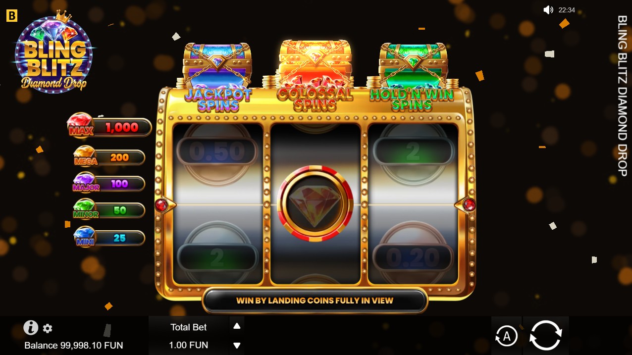 Bling Blitz Diamond Drop by BGaming — base game 3-reel classic slot diamond theme