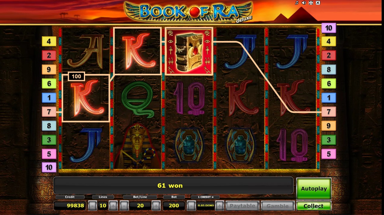 Book of Ra Deluxe by Novomatic – base game 5 reels 10 paylines Egyptian adventure classic