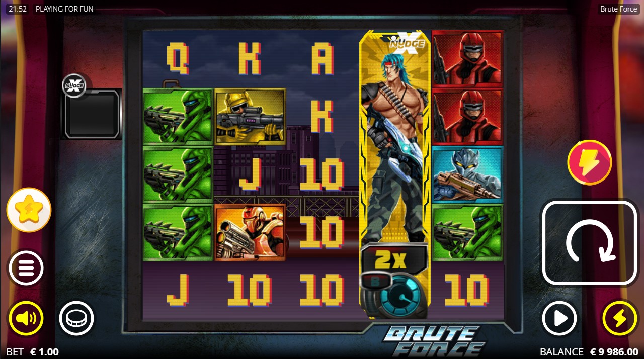 Brute Force by Nolimit City – base game 5 reels 21 paylines xNudge wilds 40,000x max win