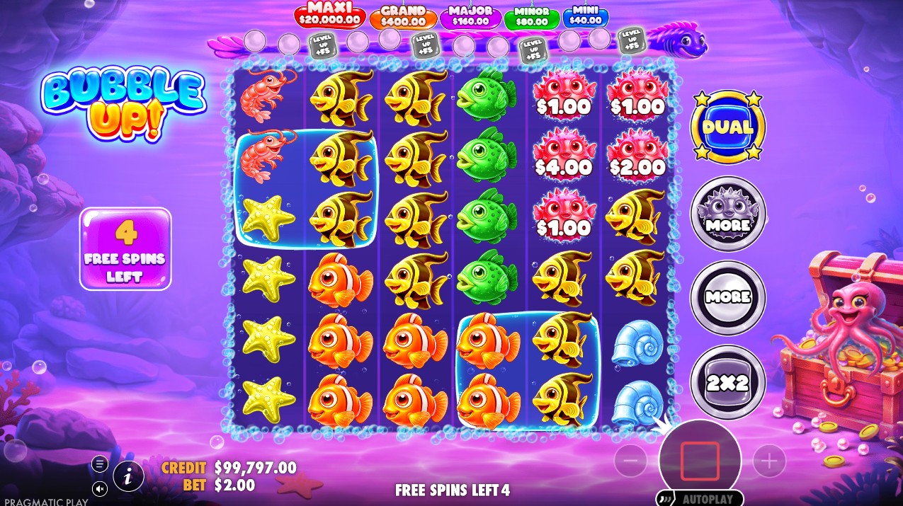 Bubble Up! free spins – Frame Feature expanded, money symbols collecting during bonus round