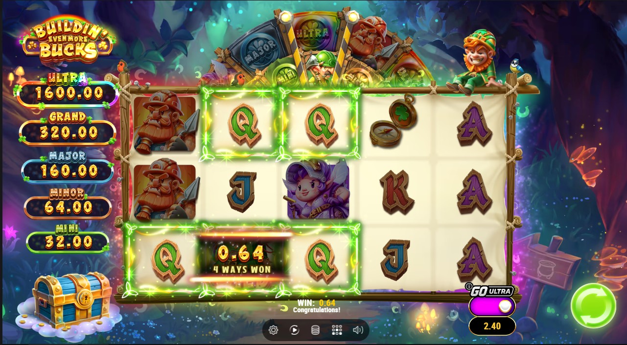 Buildin' Even More Bucks by Play'n GO – base game 5 reels 243 ways construction theme Wild multipliers