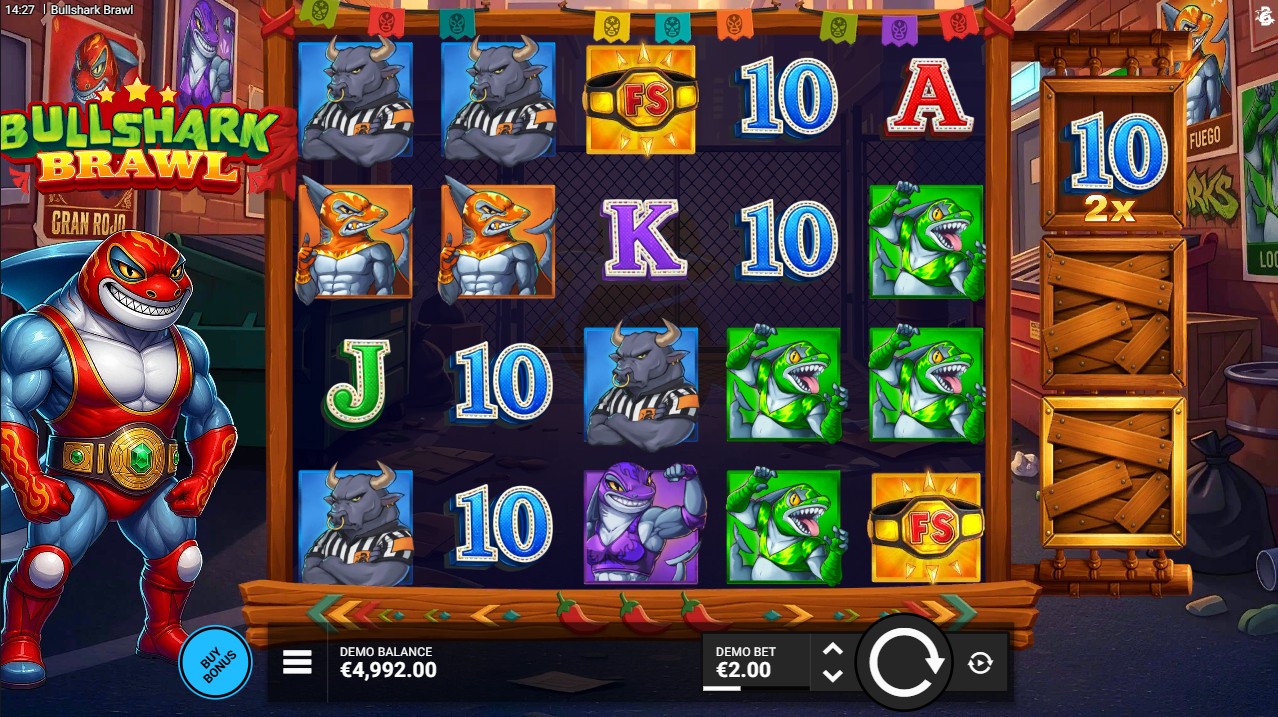 Bullshark Brawl by Bullshark Games — base game 5x4 20 paylines multiplier symbols high volatility 96.28% RTP