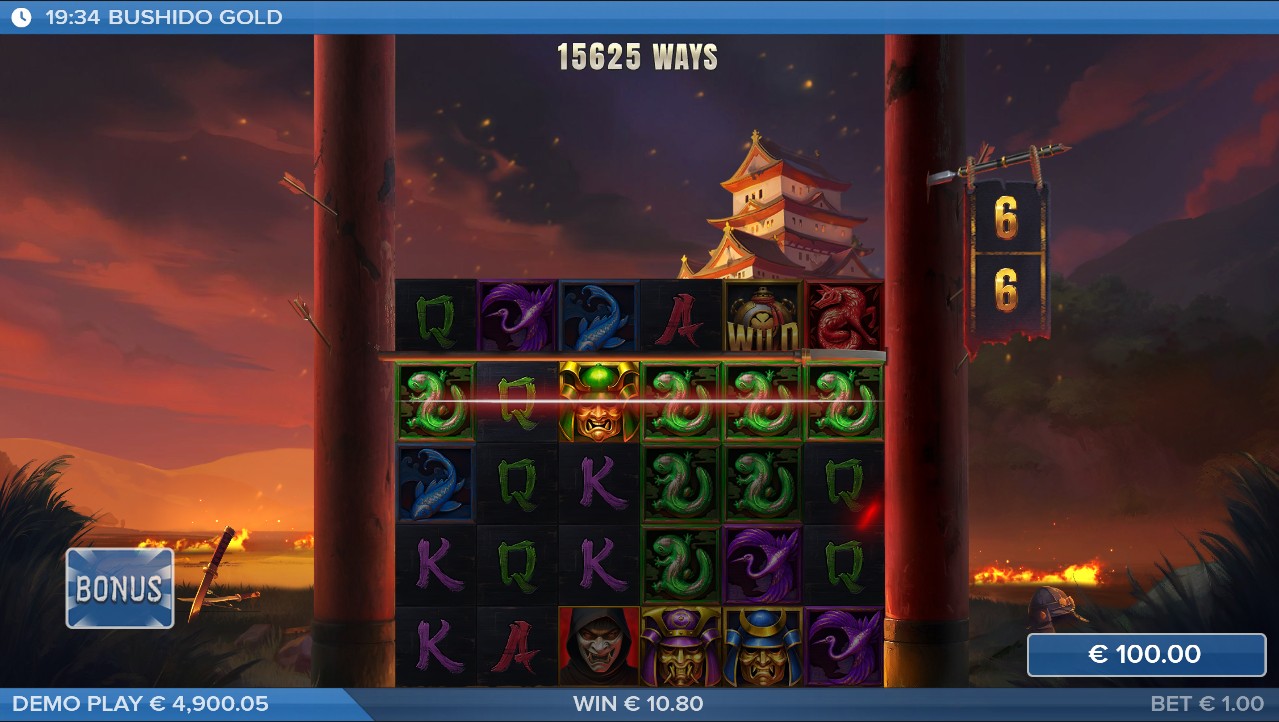 Bushido Gold by ELK Studios – 96% RTP High volatility 25,000x max win bonus round