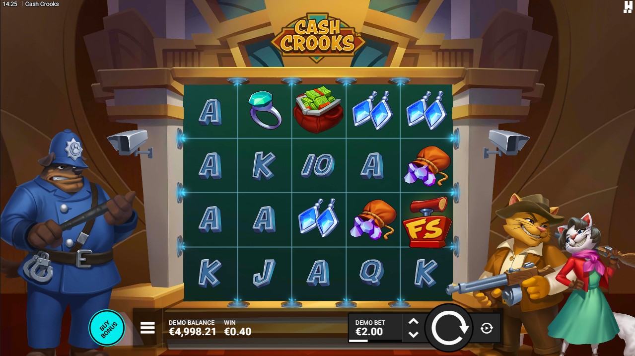 Cash Crooks by Hacksaw Gaming — base game 5x3 14 paylines Vault Dial medium volatility 96.22% RTP