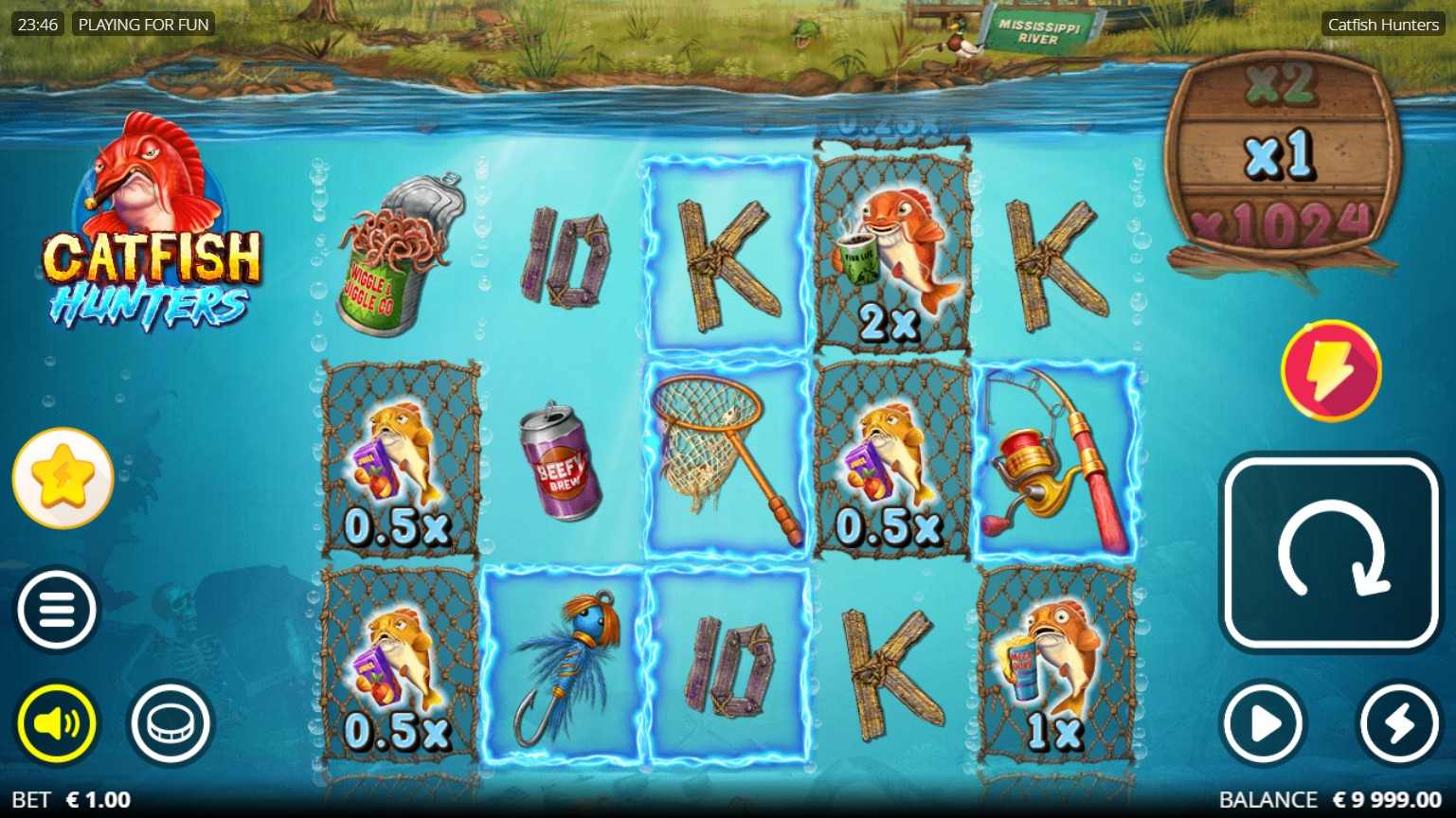 Catfish Hunters by Nolimit City – base game 5 reels 243 ways fishing theme