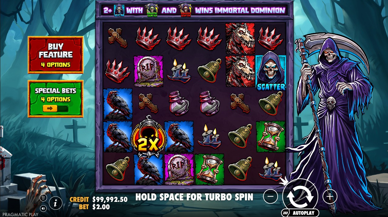 Death Dominion by Pragmatic Play — base game 6x5 scatter pays graveyard theme multipliers