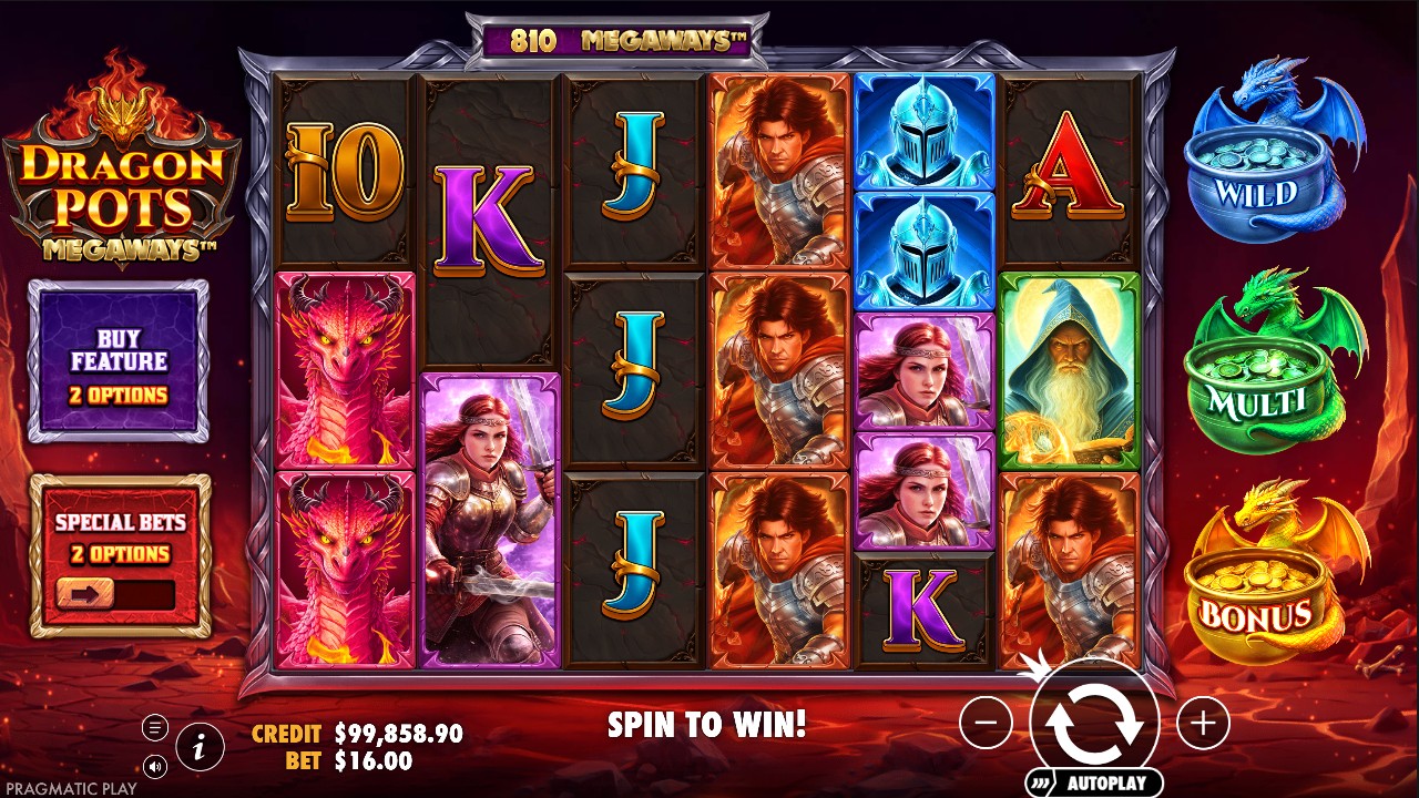 Dragon Pots Megaways by Pragmatic Play – base game 6 reels Megaways 117,649 ways dragon theme