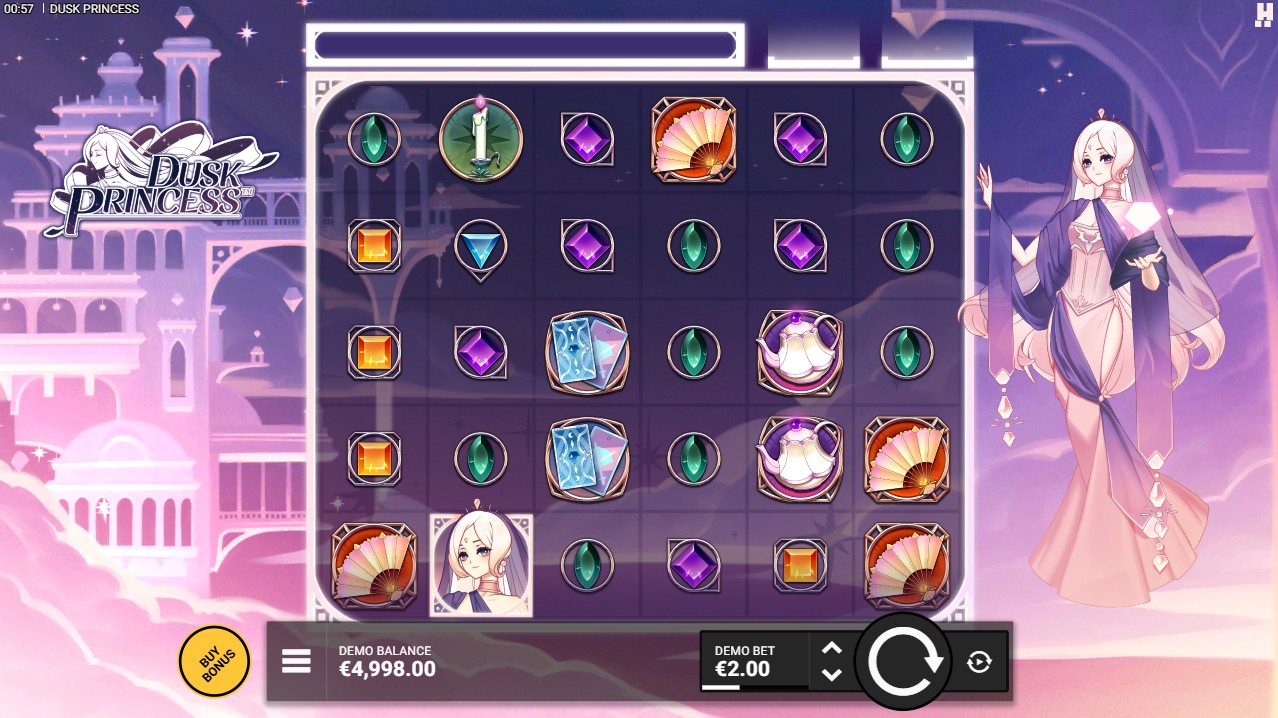 Dusk Princess by Hacksaw Gaming – base game 6-reel cluster pays twilight fantasy theme