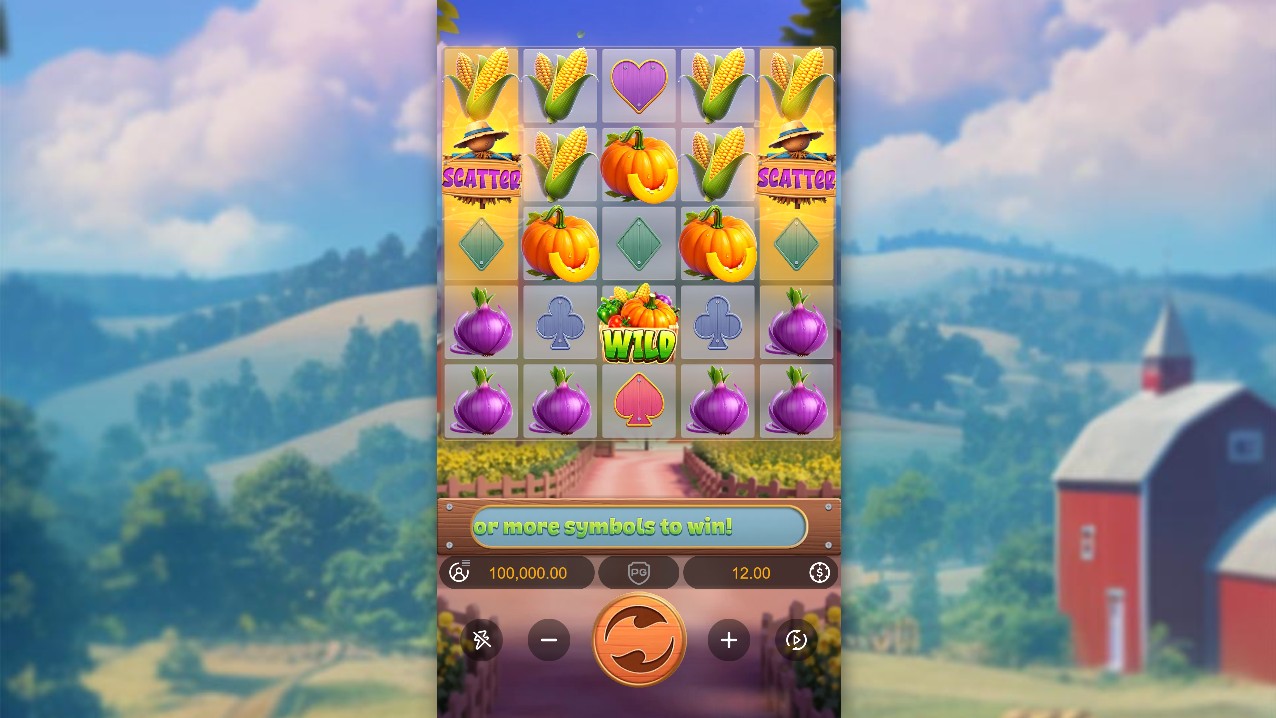 Farmstead Fortune by PG Soft – base game 5-reel Cluster Pays with harvest symbols