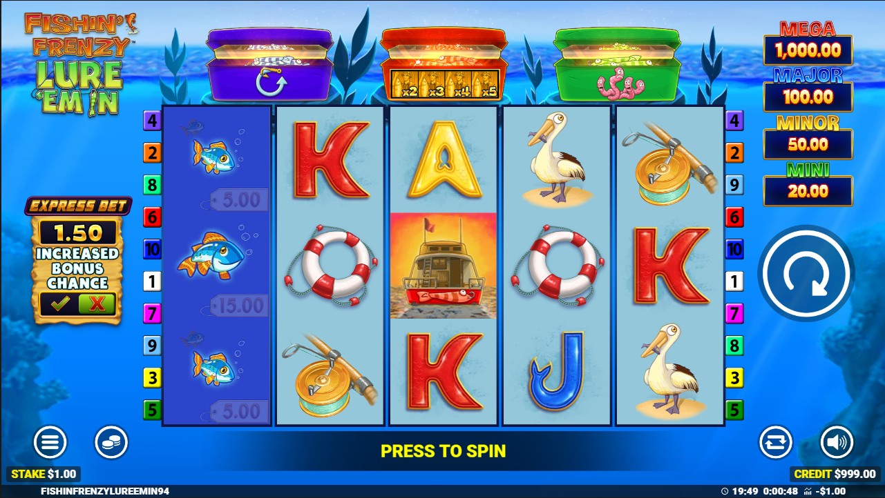 Fishin' Frenzy Lure 'Em In by Blueprint Gaming – 94% RTP 10,000x max win base game