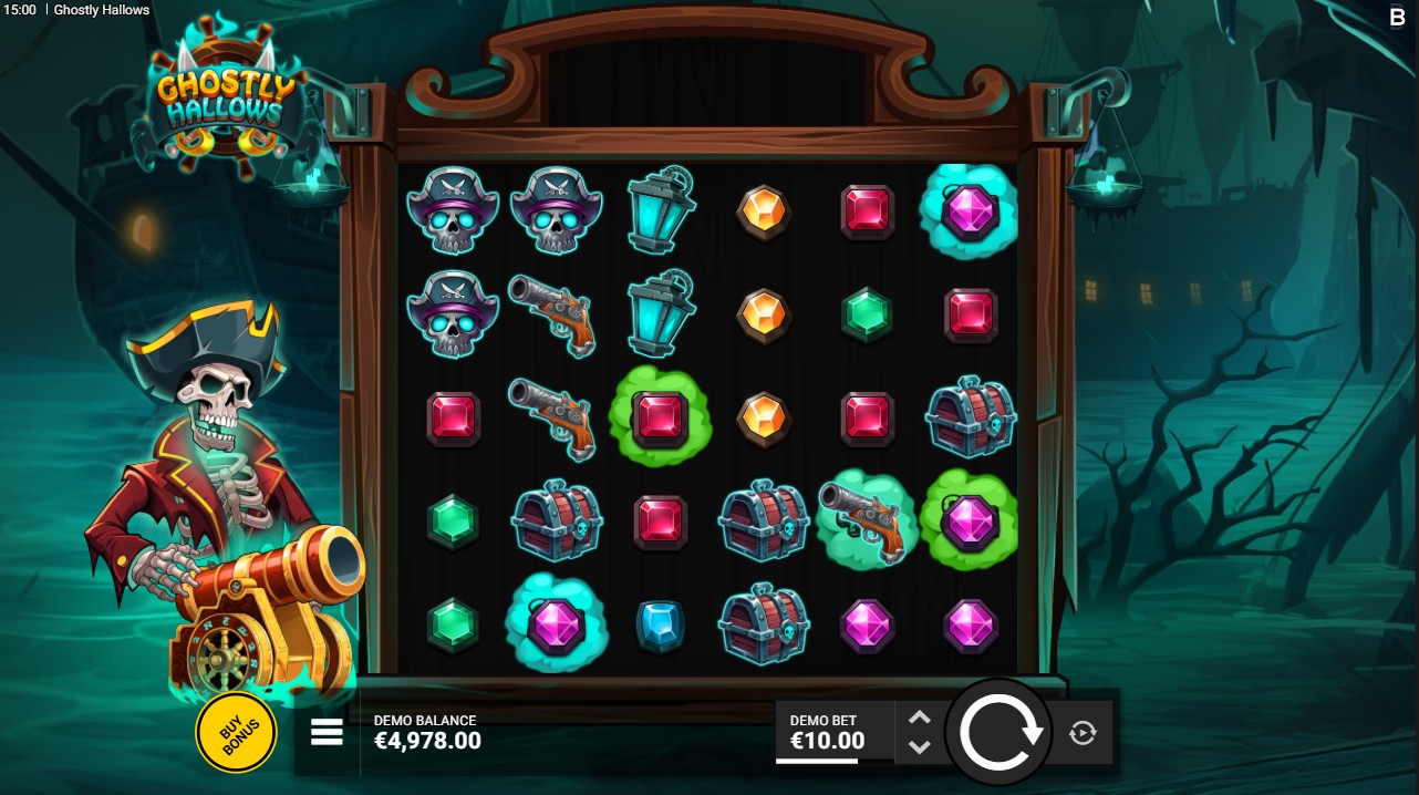 Ghostly Hallows by Backseat Gaming – base game 6x5 scatter pays cascading reels Cannon Multipliers