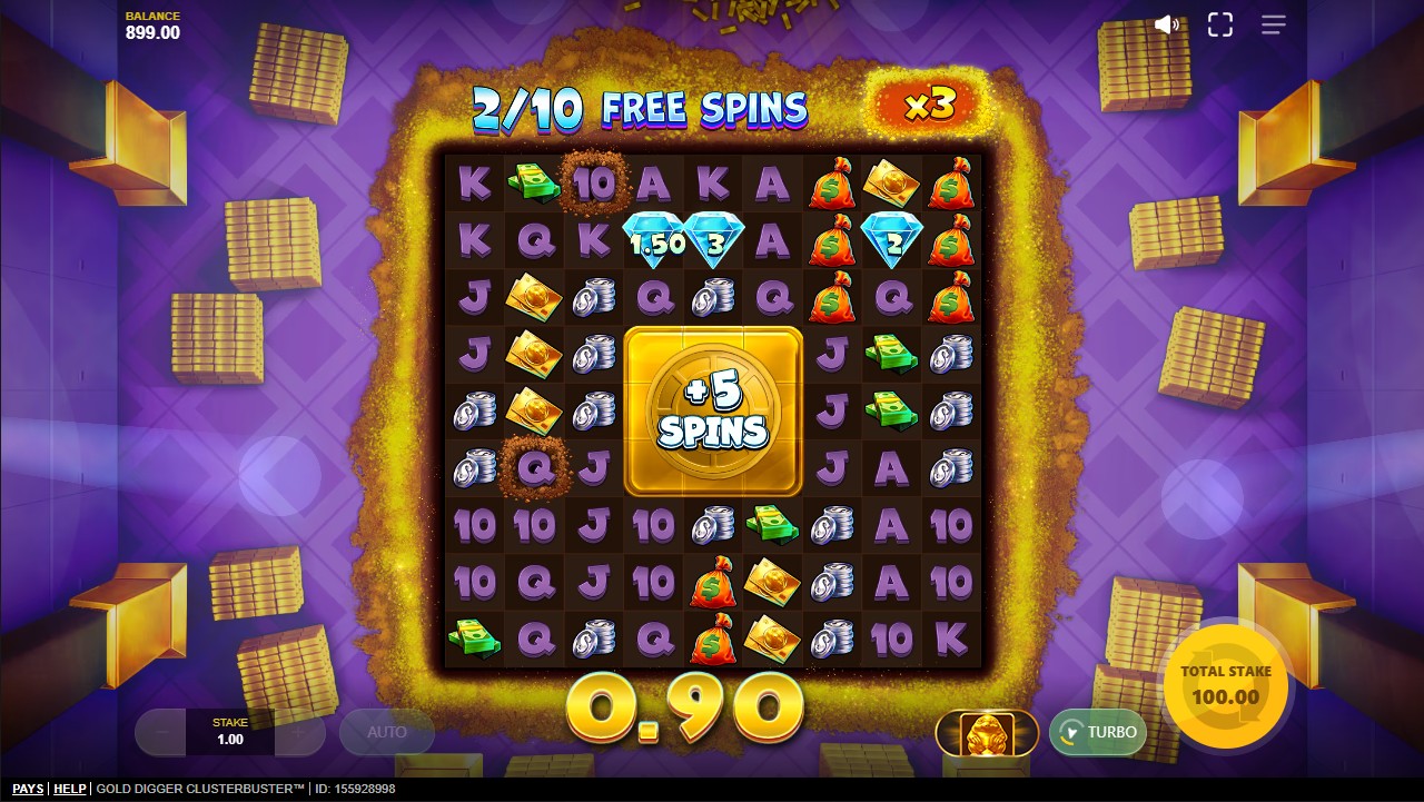 Gold Digger Clusterbuster by Red Tiger — free spins, Molehill multipliers active