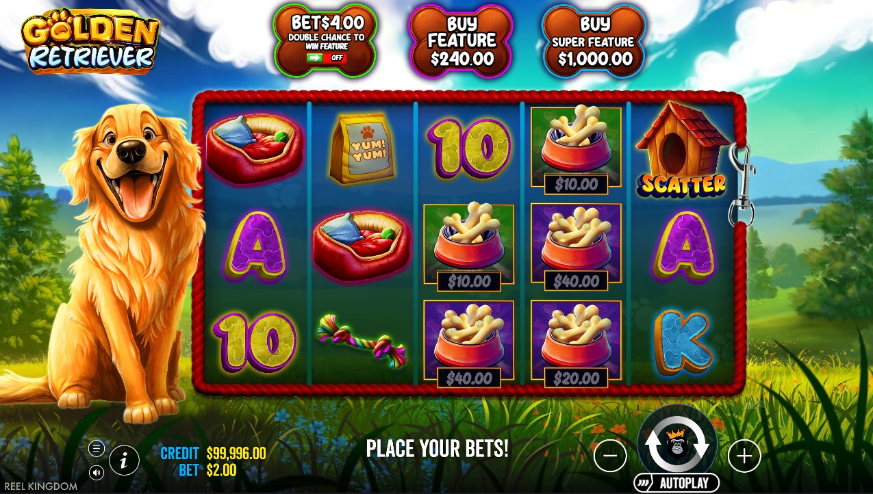 Golden Retriever by Pragmatic Play — base game, 5 reels 10 paylines, 96.52% RTP High volatility