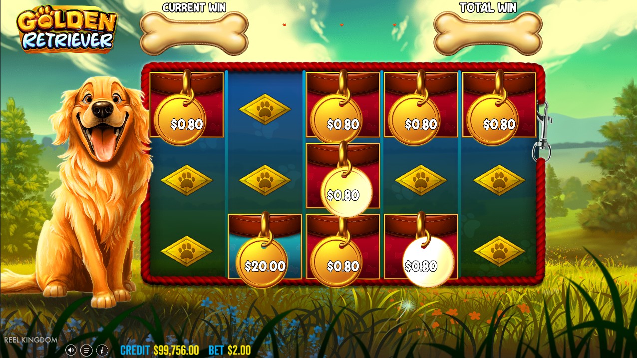 Golden Retriever by Pragmatic Play — free spins, wild money collector active, retrigger multiplier