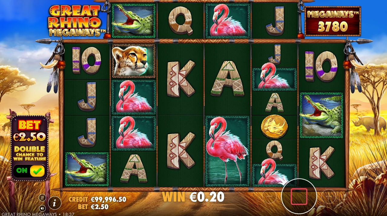 Great Rhino Megaways base game with African wildlife symbols