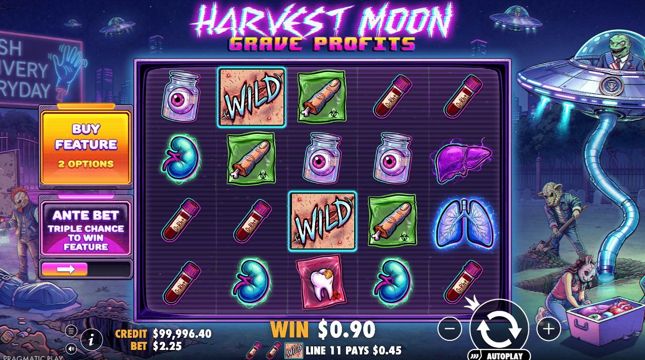 Harvest Moon Grave Profits by Pragmatic Play — base game 5 reels 15 paylines Medium volatility 96.50% RTP 17.64% hit frequency