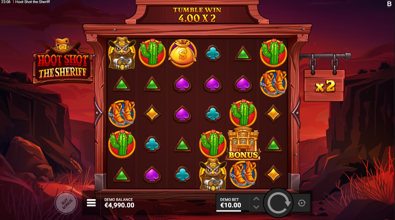 Hoot Shot the Sheriff by Backseat Gaming – 6-reel Scatter Pays base game