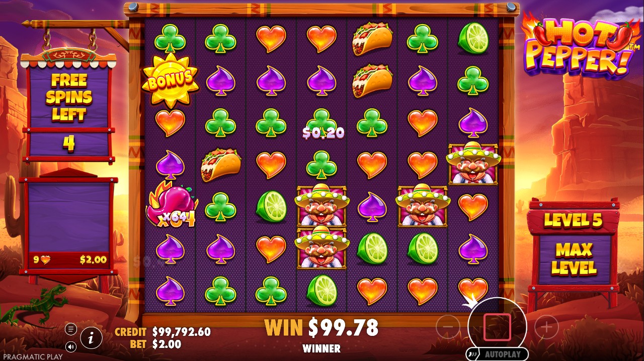 Hot Pepper! free spins bonus – pepper multiplier cascade 10,000x max win Pragmatic Play 96.45% RTP