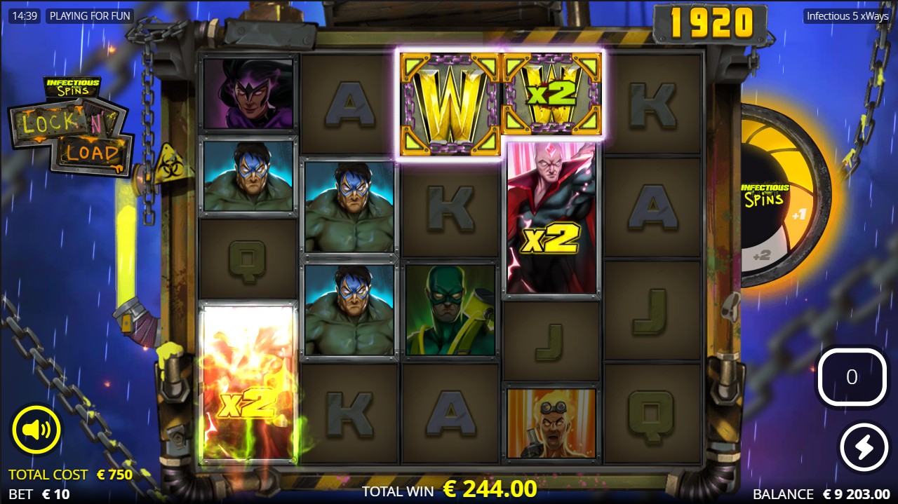 Infectious 5 xWays by Nolimit City – 96.02% / 94.27% RTP High volatility 55,555x max win bonus round