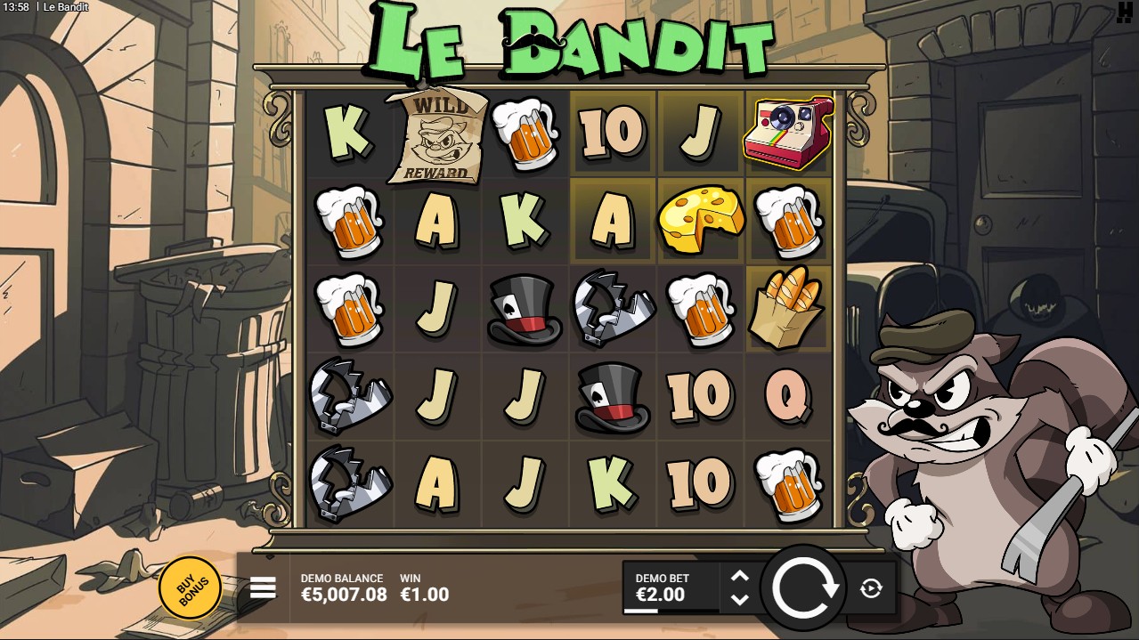 Le Bandit by Hacksaw Gaming – base game 6x5 cluster pays Golden Squares mechanic
