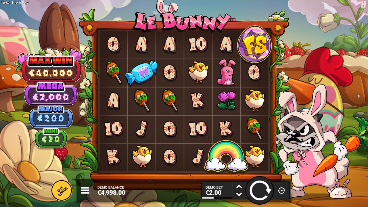 Le Bunny by Hacksaw Gaming – base game 96.14% RTP Medium volatility 20,000x max win free spins