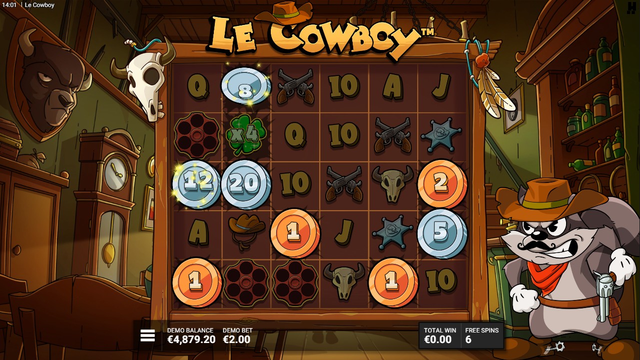Le Cowboy by Hacksaw Gaming – 96.28% RTP Medium/High volatility 25,000x max win bonus round