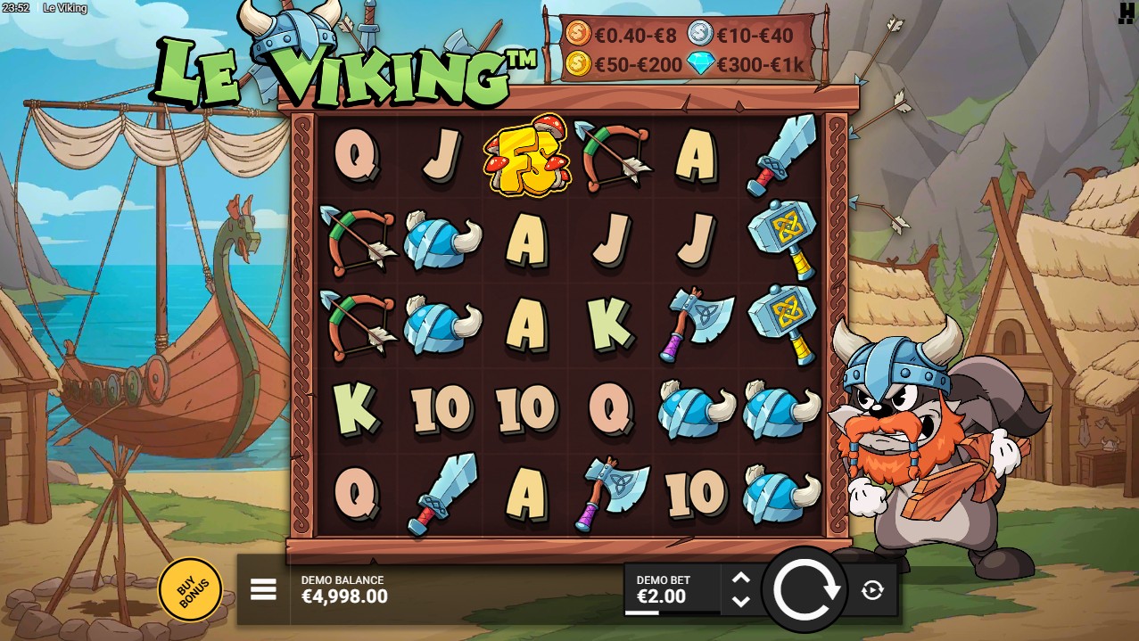 Le Viking by Hacksaw Gaming – base game 6 reels 15,625 ways Viking cartoon medium volatility