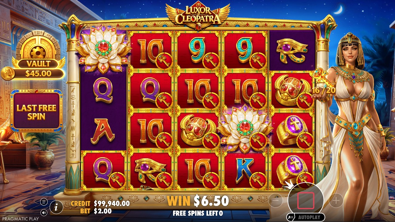 Luxor of Cleopatra by Pragmatic Play – bonus round, free spins with Cleopatra wild multipliers