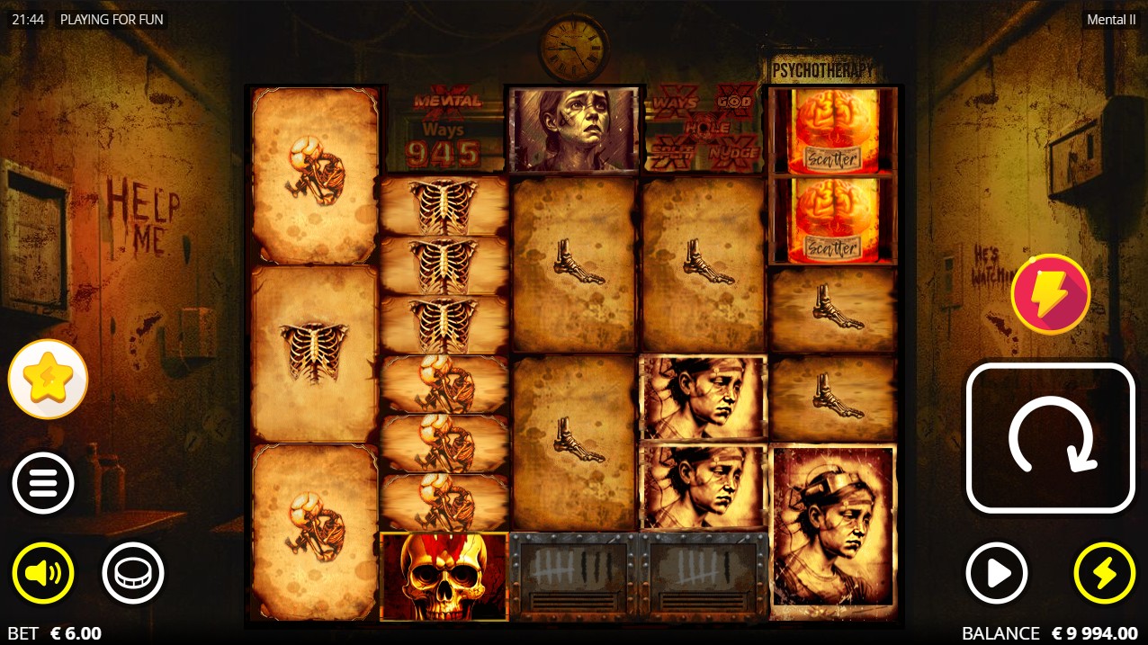 Mental 2 by Nolimit City – base game horror sequel 108 paylines xNudge wilds mechanic