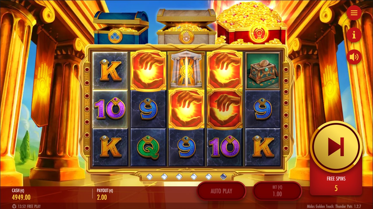 Midas Golden Touch Thunderpots by Thunderkick – bonus round, free spins with Midas wild touch multipliers