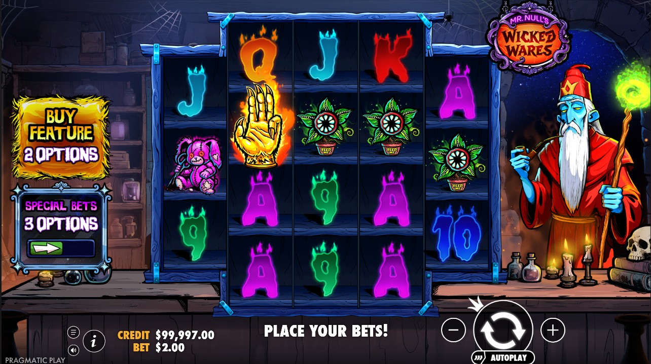 Mr. Null’s Wicked Wares by Pragmatic Play — 96.49% RTP High volatility 5,000x max win base game