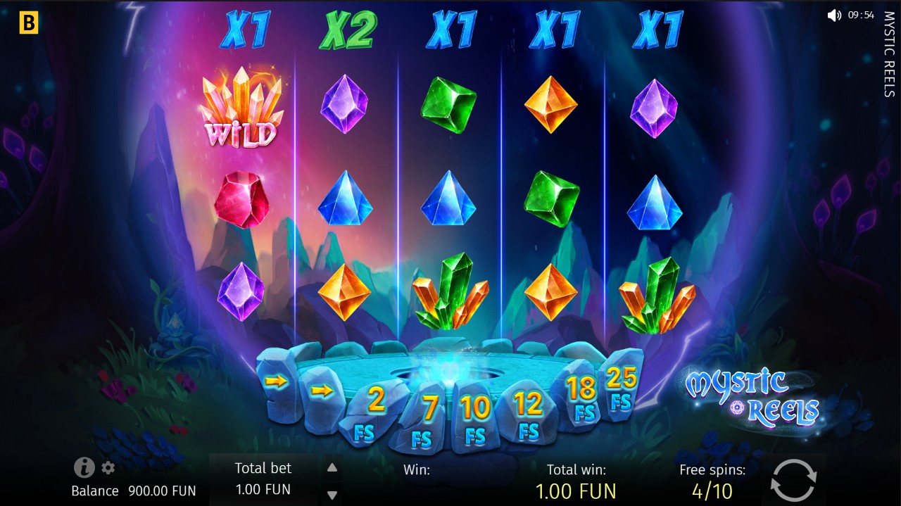 Mystic Reels – Free Spins phase with reel multipliers active