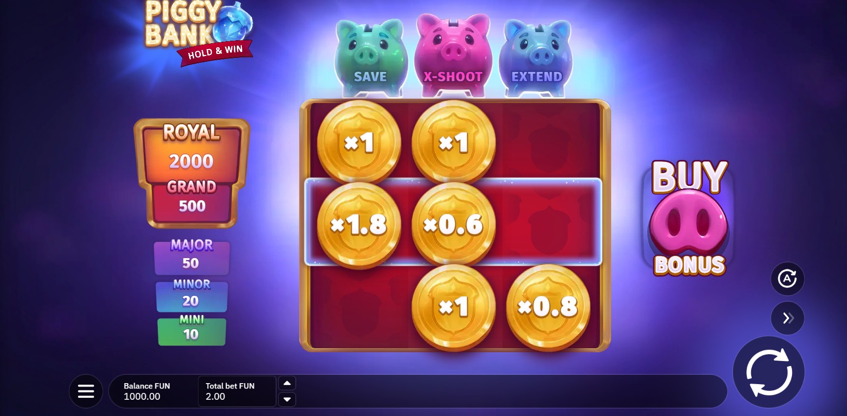 Piggy Bank Hold and Win by BGaming – base game 3-reel classic hold and win re-spin mechanic