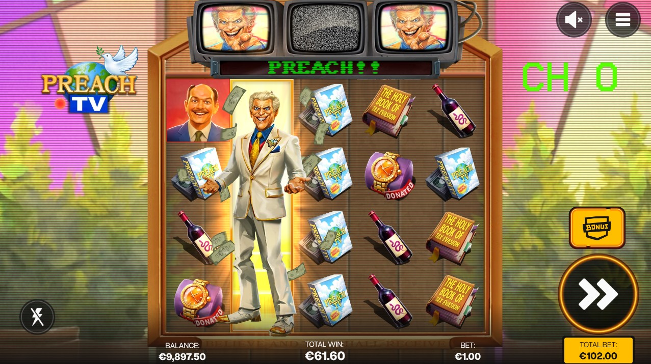 Preach TV free spins – televangelism bonus feature 20,000x max win, Shady Lady 96.21% RTP