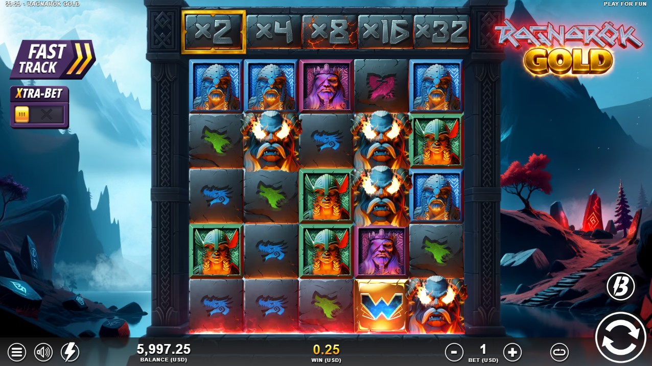 Ragnarok Gold by Slotmill — base game 5×5 cluster pays High volatility 96.10% RTP